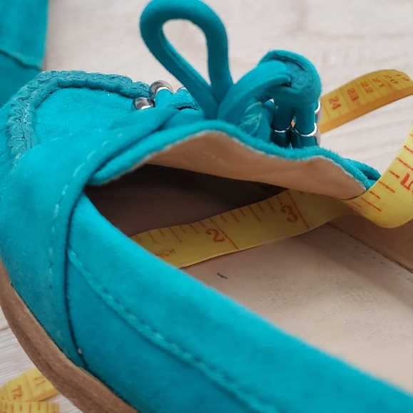 Via Spiga Turquoise Suede V-Raven Loafers - Picture 14 of 15